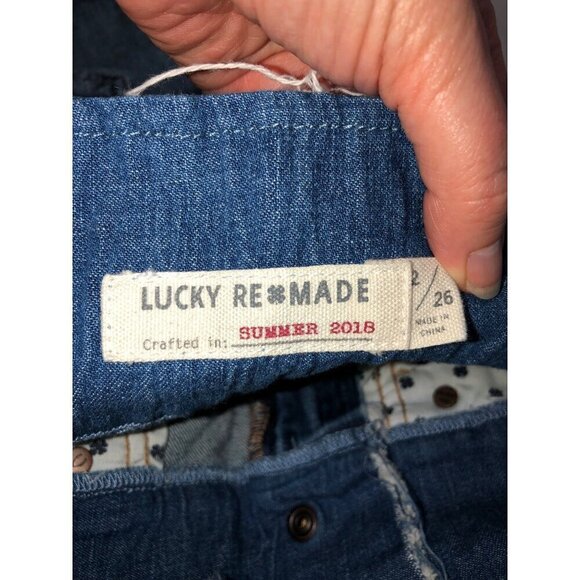 Lucky Remade Pins Stacked Waist Jeans Size 26 US 2 Blue Cropped High Rise Frayed - Picture 5 of 12